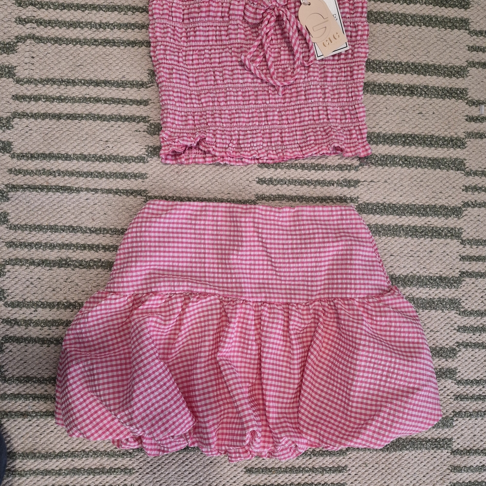 Pink Gingham Top and Skirt Set